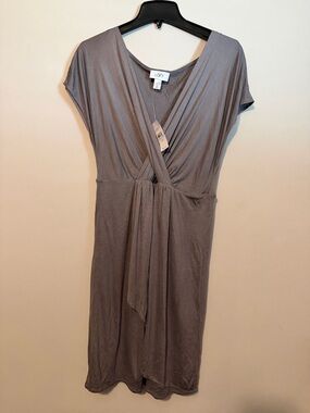 LOFT Taupe Gray Faux-Wrap Midi Dress women’s size medium NWT
